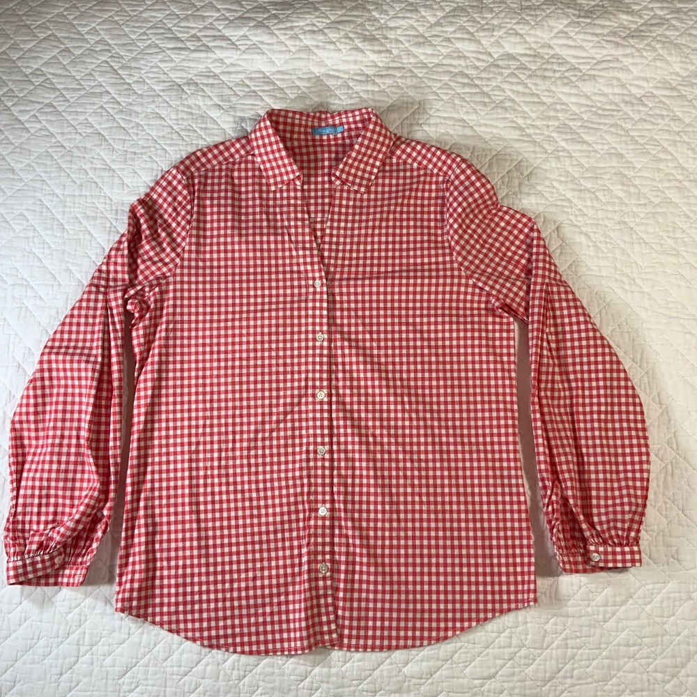 J. McLaughlin Women's Size Medium Red & White Gingham Button-Up Shirt - (F32)